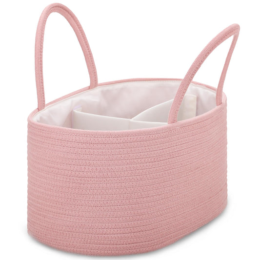 COMSE Large Baby Diaper Caddy Organizer for Girl Boy, Car Caddy with Handles, Cotton Rope Basket for Changing Table, Nursery Organizer, Gift for Baby Shower and Registry Must Have, Dusty Pink