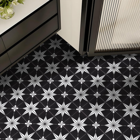 Peel and Stick Floor Tile Self Adhesive Waterproof 8" x 8" Vinyl Flooring, Removable Floor Stickers DIY for Bathrooms,Kitchen,Living Room,Black 10Pcs