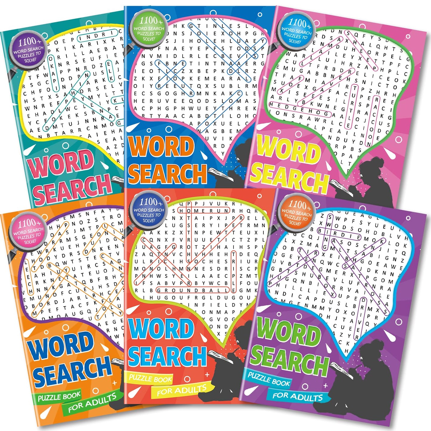 Kalysky Large Print 6000+ Words Word Search Puzzle Books, Set of 6 Full Size, Brain Games, Activity Book for Adults, Teens and Seniors