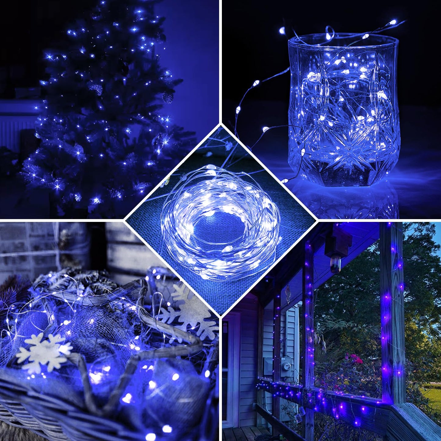 chzk 24 Pack Blue Fairy Lights 7Ft 20 LED Twinkle String Lights Battery Operated Waterproof Firefly Starry for Mason Jar Party Halloween Christmas Valentines Day (24, Blue)