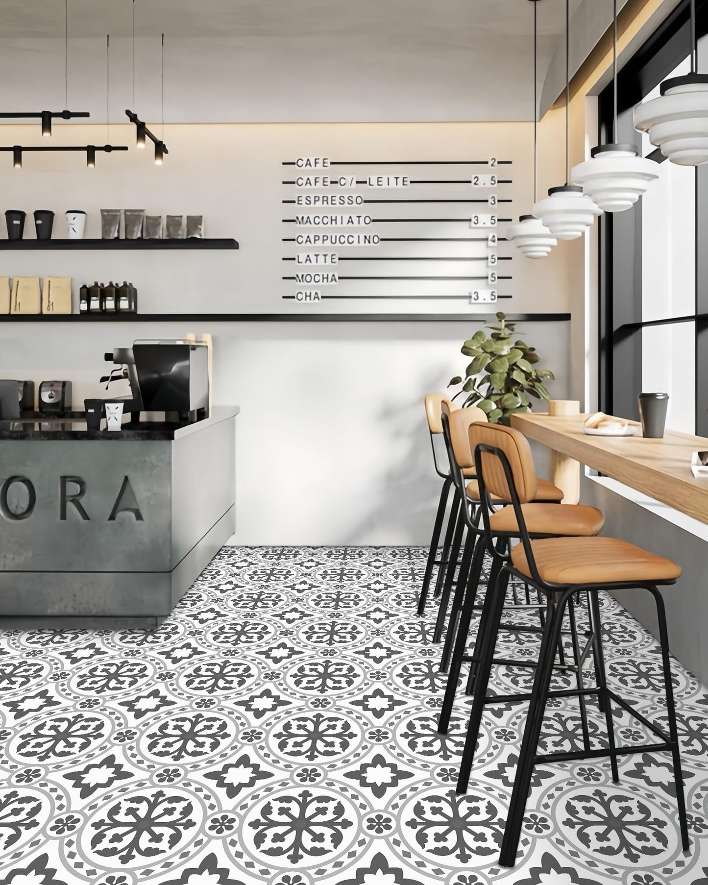 MORCART Peel and Stick Floor Tile - 20 PCS, 11.8" x 11.8" Vinyl Flooring - Waterproof Self-Adhesive Floor Tile for Bathroom, Kitchen, Living Room, Bedroom - White & Gray Retro Floral Look