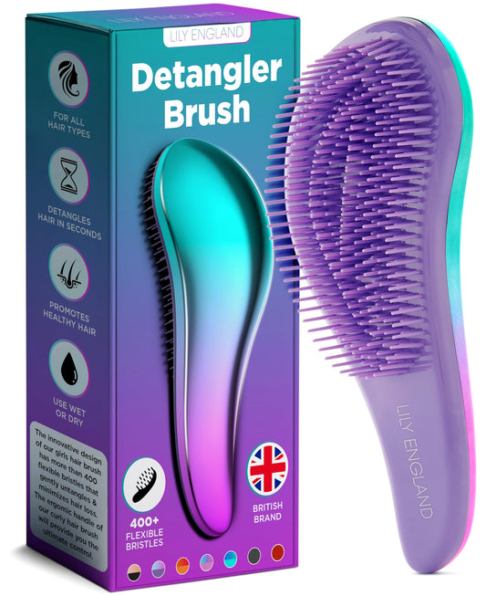 Lily England Detangler Hair Brush for Curly, Thick, Straight & Natural Hair - Gentle Detangling Brush for Women, Kids & Toddlers with Flexible Bristles - Smooth Hairbrush for Wet & Dry Hair, Ombre