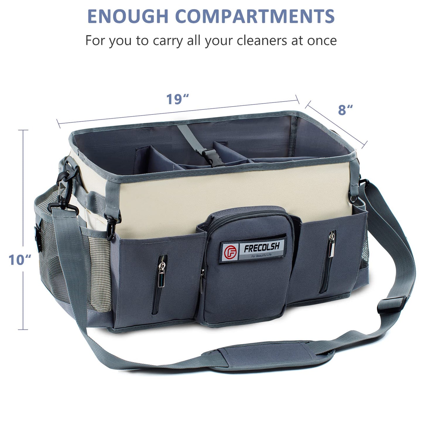 FRECOLSH Large Cleaning Supplies Organizer-Cleaning Caddy Organizer With Handles & Shoulder Strap-Cleaning Bags for Cleaning Suppliers-Housekeepers Wearable Cleaning Tote Upgraded