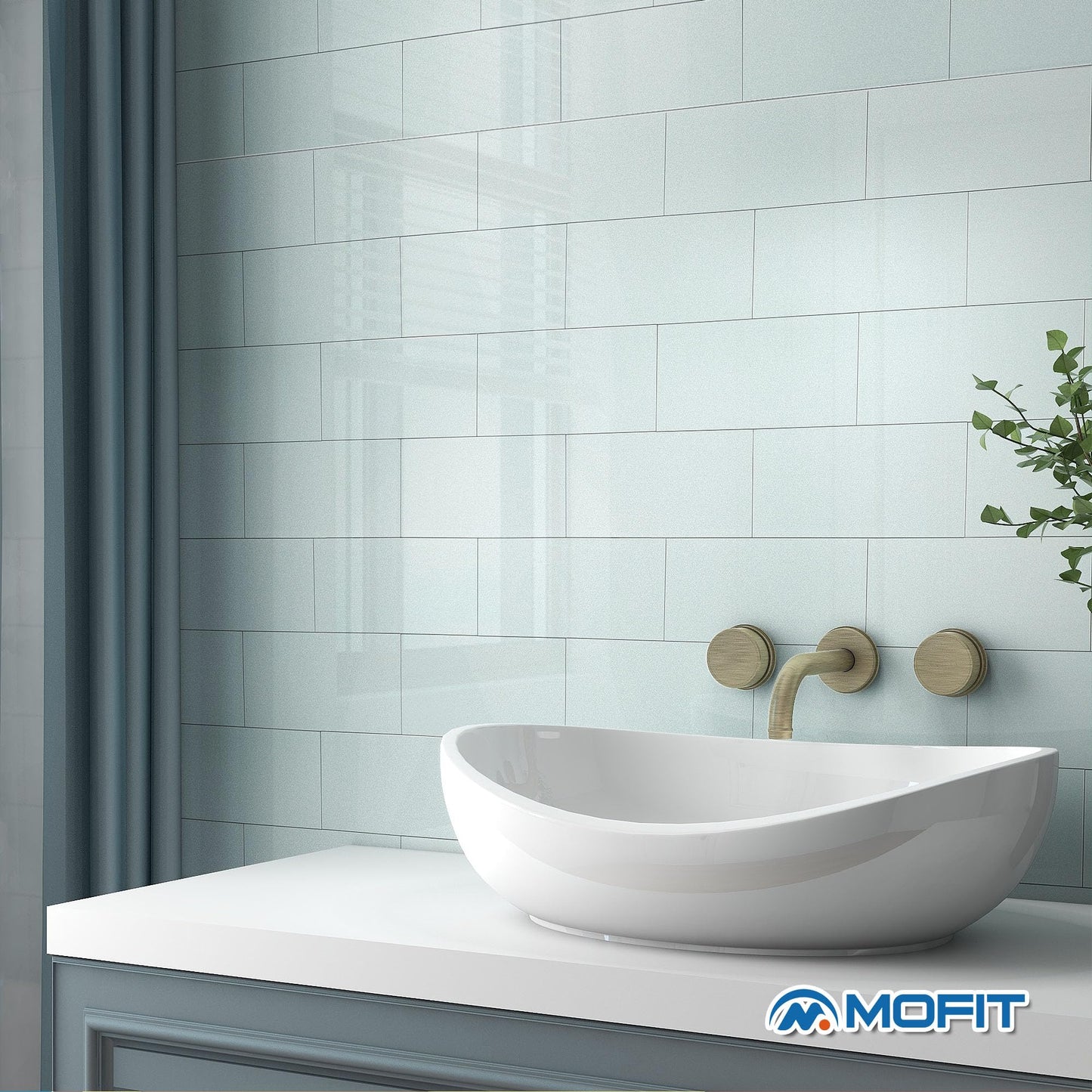 M MOFIT Subway Tile Peel and Stick Backsplash for Kitchen Polished,Individual Tile Stickers Large Wall Tiles Waterpoof Bathroom CM 10x20(Green 23 PCS)