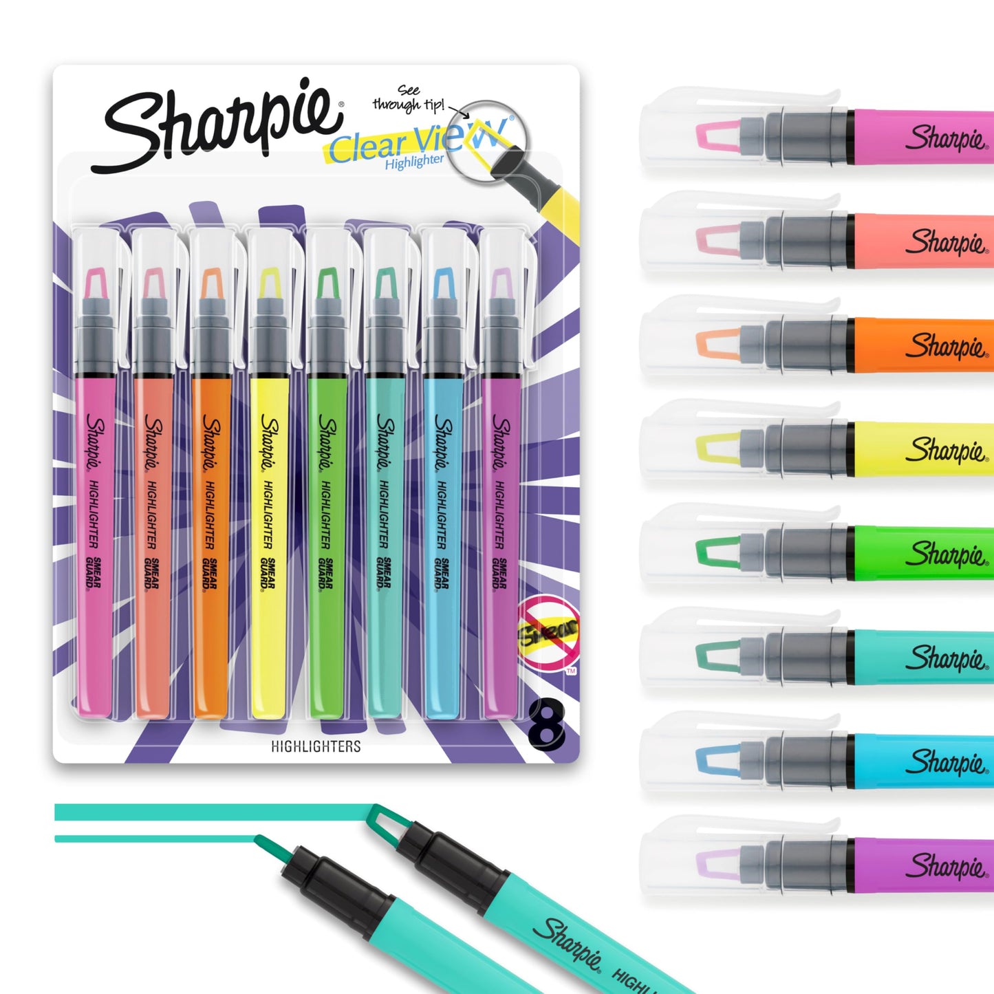 Sharpie Clear View Highlighter Sticks Chisel Tip Assorted Fluorescent 8 Count