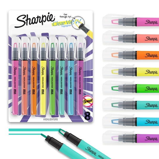 Sharpie Clear View Highlighter Sticks Chisel Tip Assorted Fluorescent 8 Count