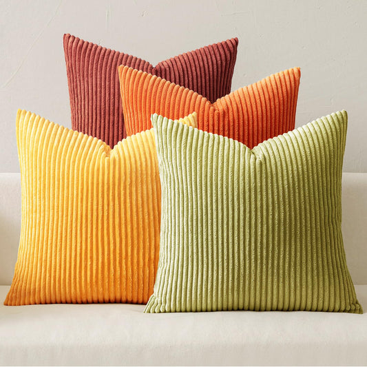 MIULEE Fall Decorative Throw Pillow Covers 18x18 Inch Set of 4, Vibrant Cushion Covers Vintage Retro Home Fall Decor Mix and Match Color Clash Design for Sofa Couch Bed Living Room Yellow Orange Rust