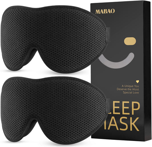 2 Packs Sleep Mask for Side Sleeper, Eye Mask for Sleeping Women Men, 3D Contoured Cup No Eye Pressure 100% Light Blocking Sleeping Mask with Adjustable Strap Night Blindfold Flight, Nap, Black