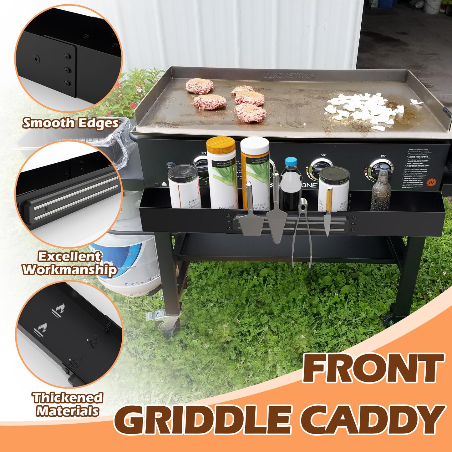 MOASKER Front Griddle Caddy for Blackstone 36" Griddle, Accessories Storage Bin with Magnetic Tool Holder for Blackstone 36 Inch Grill Caddy Organizer, Front Bottle/Spatula/Tool Shelf for Black Stone