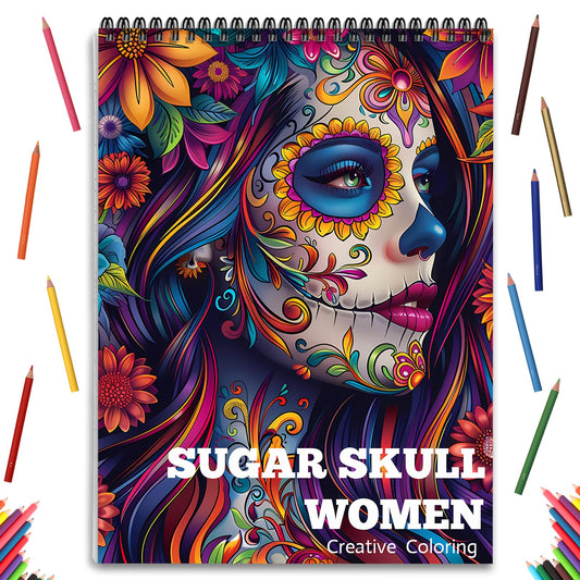 Sugar Skull Coloring Book for Adult Women Relaxation, Spiral Bound, Printed Single-Sided, Adult Coloring Book for Women with 24 Pages Arts and Crafts Sugar Skull Mindfulness Gift