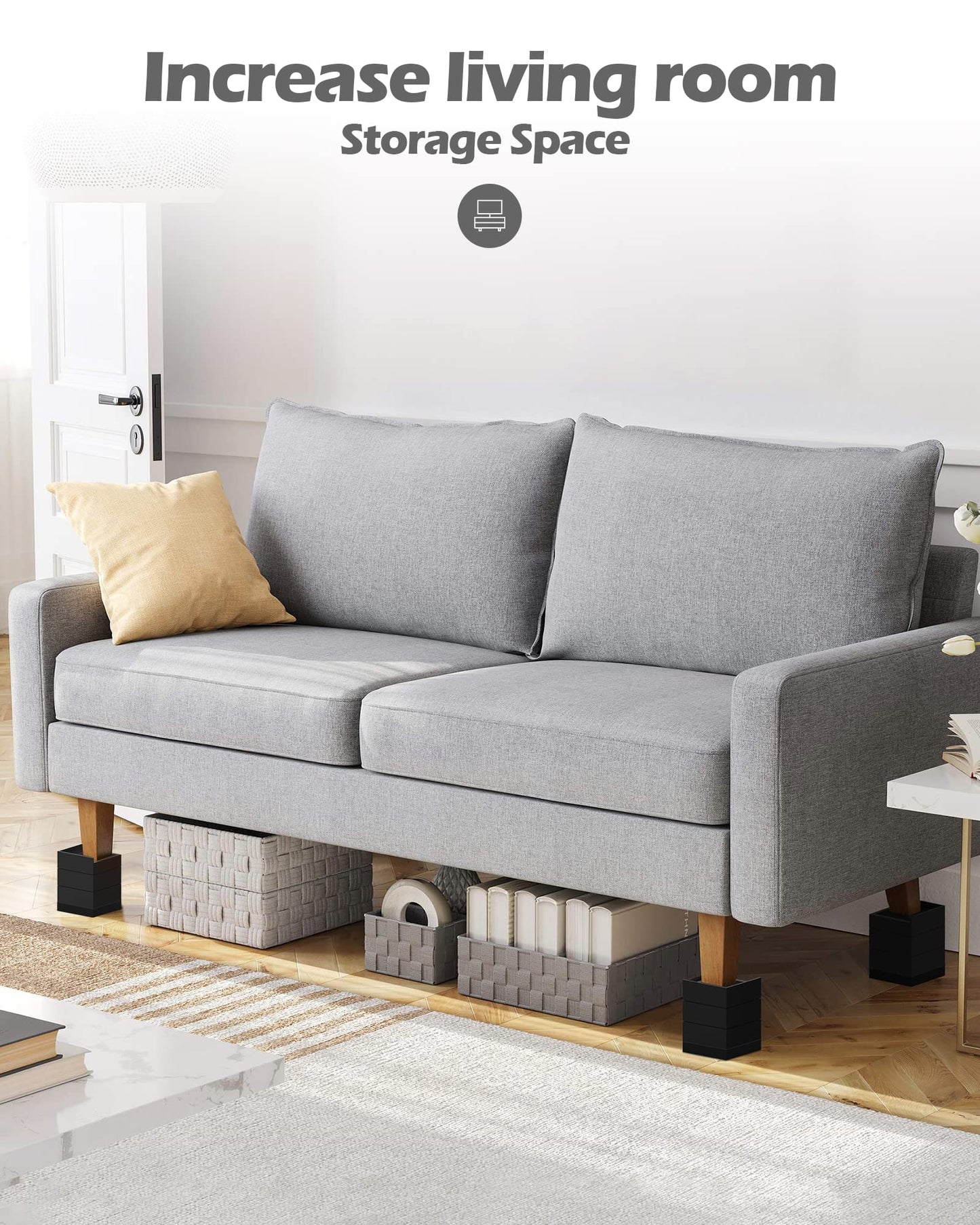 Furniture Risers, Tclouda Bed/Sofa/Desk/Table/Chair Leg/Fridge Lifts to 1.5, 3 and 4 in, Rectangle Adjustable Risers Blocks for Extenders, Heavy Duty Supports Up to 1300 Lbs, 4 in-Black-Rectangle