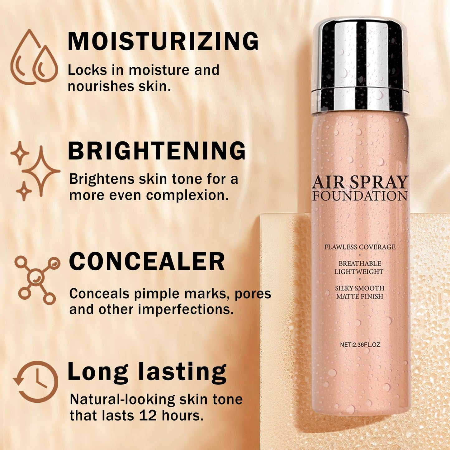QIUFSSE Airbrush Foundation Makeup Spray Full Coverage Foundation for Mature Skin,Long-lasting Airbrush Flawless Setting Spray,Waterproof Foundation for Smooth Radiant Skin (Natural/Warm Porcelain)
