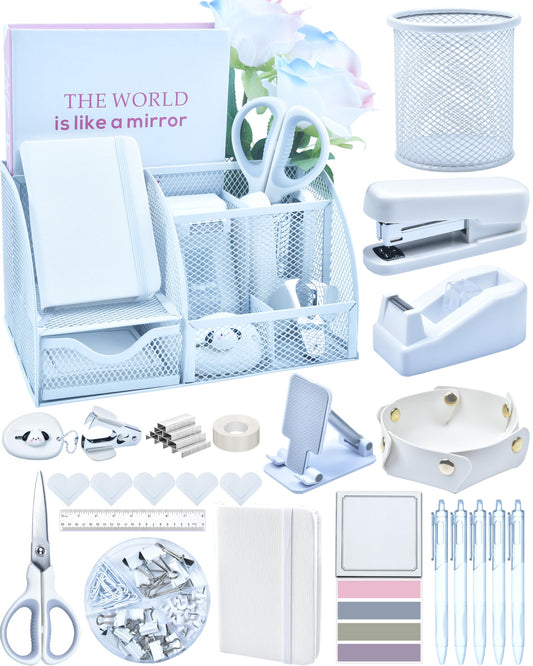 Purple Desk Accessories, 26Pcs Set Office Supplies and Desk Organizers, with Tape Dispenser, Stapler, Staple Remover, More