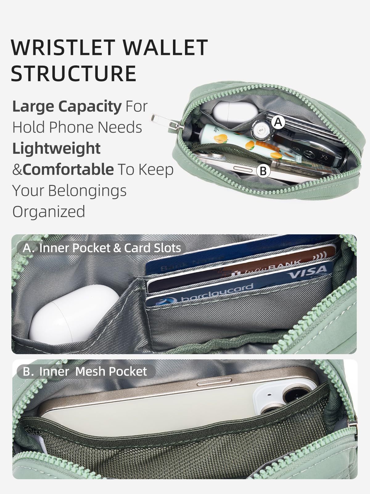 WESTBRONCO Puffer Wristlet Wallets for Women RFID Nylon Wallet with Zipper Quilted Purse for Travel Passport Credit Card Holder Phone