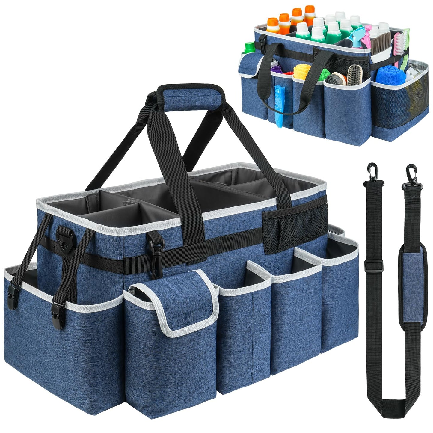 ZIOZERTT Cleaning Caddy Bag,Extra Large Cleaning Supplies Organizer with Handle for Housekeepers,Blue