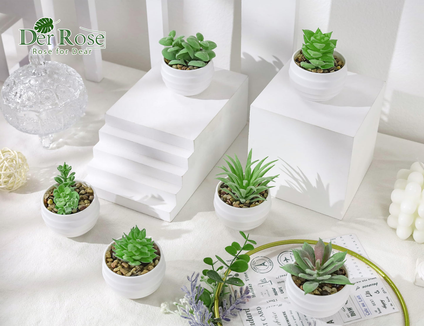 Der Rose Set of 6 Succulents Plants Artificial in Pots Small Fake Plants for Bedroom Aesthetic Living Room Office Shelf Bathroom Decor