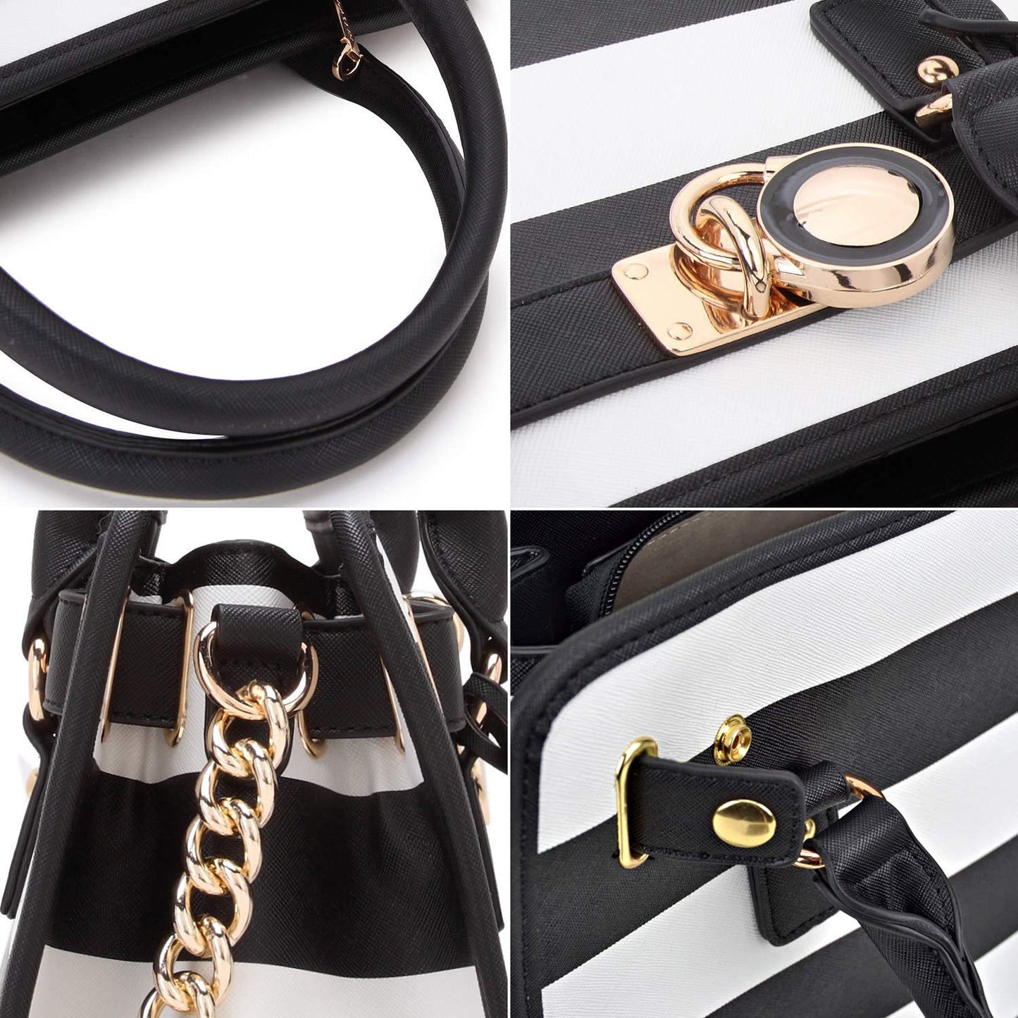 Dasein Women Handbags Top Handle Satchel Purse Shoulder Bag Hobo Bag Work Bag Set 2pcs (Black/White)