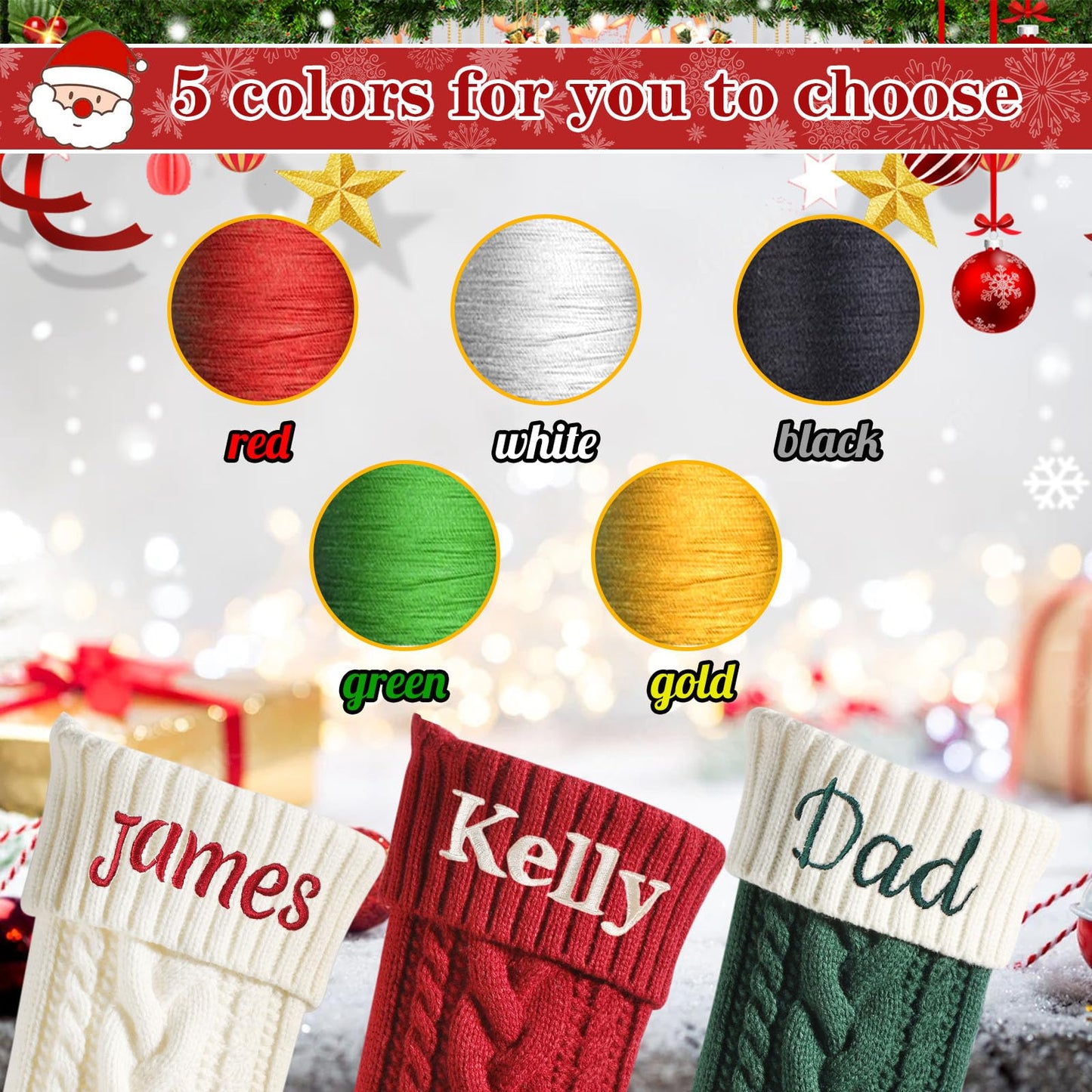 Personalized Christmas Stockings, 18” Large Custom Stockings with Embroidered Name, 1 Pack Knitted Xmas Stocking for Kids,Holiday and Family Stocking for Fireplace Christmas Party Decoration (A)