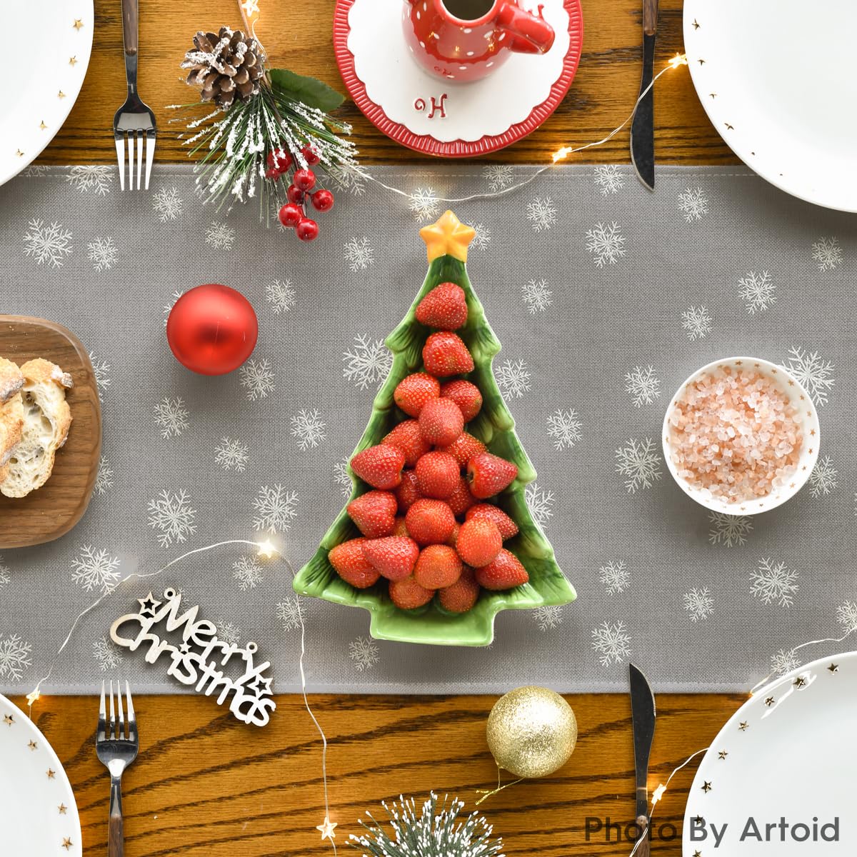 Artoid Mode Pine Tree Snowflake Merry Christmas Table Runner, Seasonal Winter Xmas Holiday Kitchen Dining Table Decoration for Indoor Outdoor Home Party Decor 13 x 72 Inch