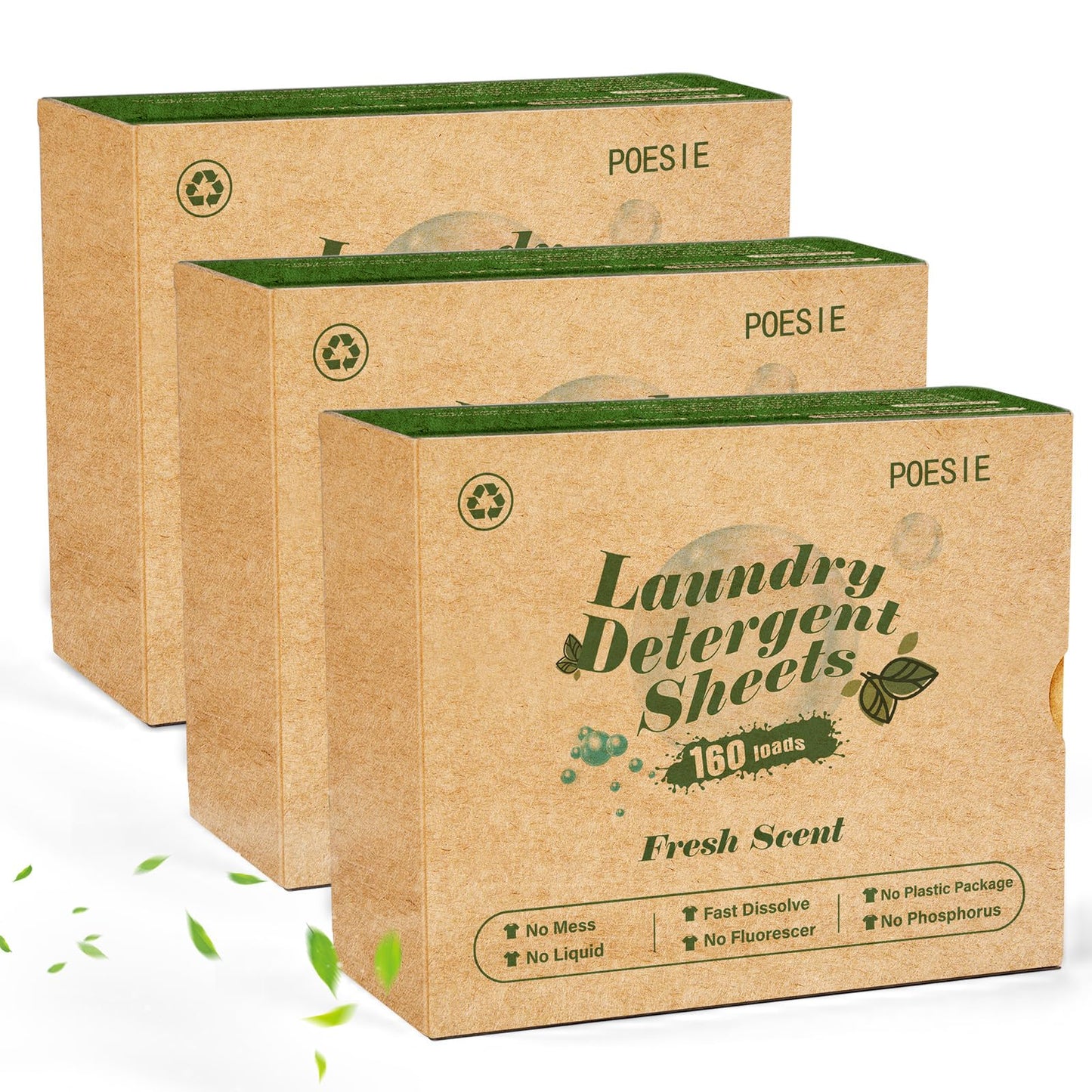 Poesie Laundry Detergent Sheets Fresh Scent 160 Count Clear Non-Plastic Hypoallergenic Liquid Less Sheets for Home Dorm Travel Camping & Hand Washing Clean No Waste