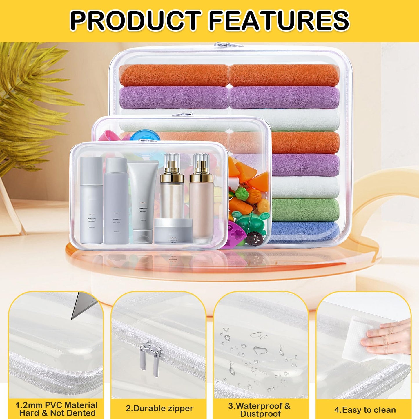 AOBOPLE Clear Hard Shell Zipper Case,Large Toy Storage Bags,Reusable Hard Shell Plastic Board Game Storage,Clear Zipper Case Travel Waterproof Organizer Bags for Snacks Toy Intimate