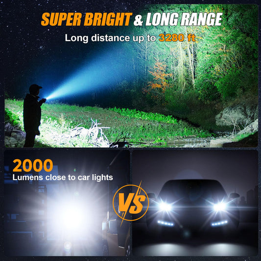 Esgofo Rechargeable Flashlights High Lumens 2000 Long Range 3280FT, Super Bright Handheld Strong LED Flashlight Long Lasting 15H, Powerful Flash Light USB C, Zoomable 5 Modes, for Camping Hiking