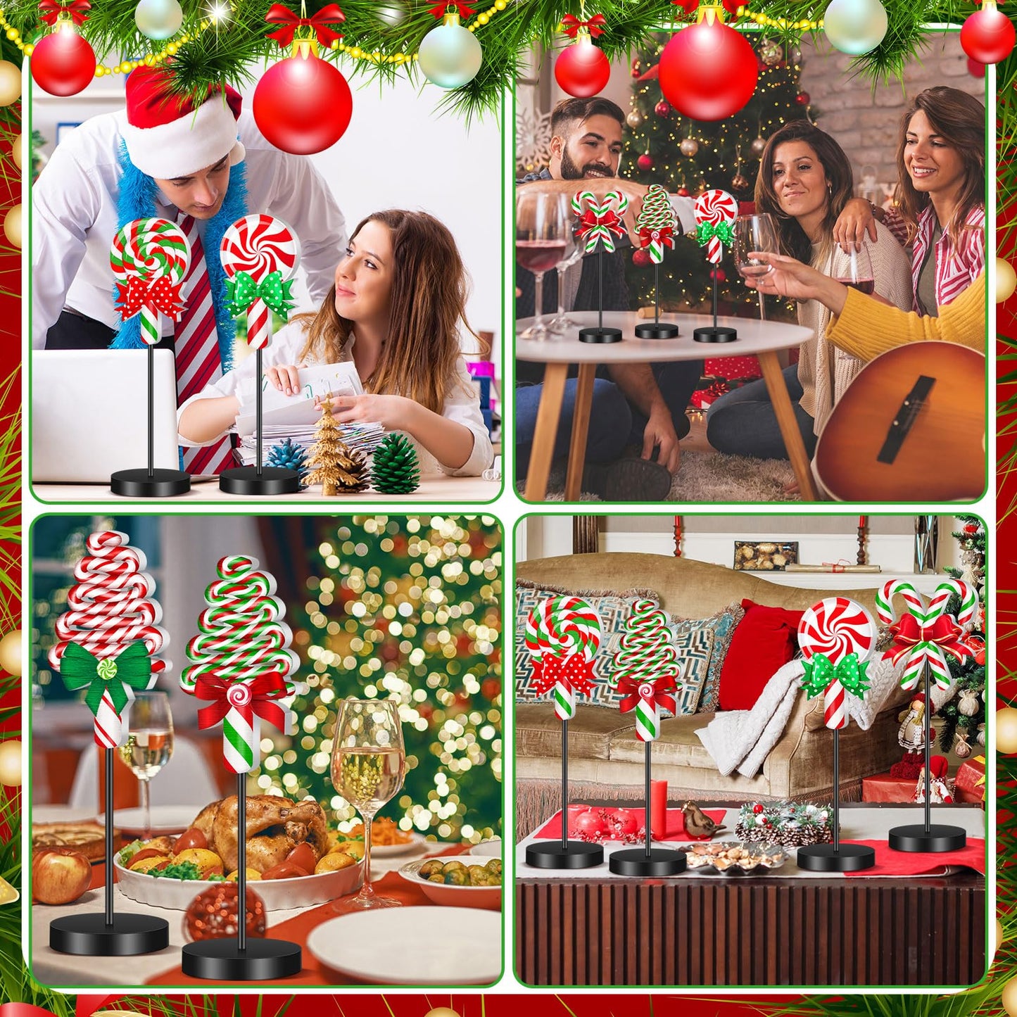 Geetery 6 Pcs Christmas Wooden Table Decor Christmas Table Centerpiece Candy Cane Themed Party Wood Decoration Rustic Farmhouse Tabletop Decoration for Home Xmas Holiday Party Kitchen Decor