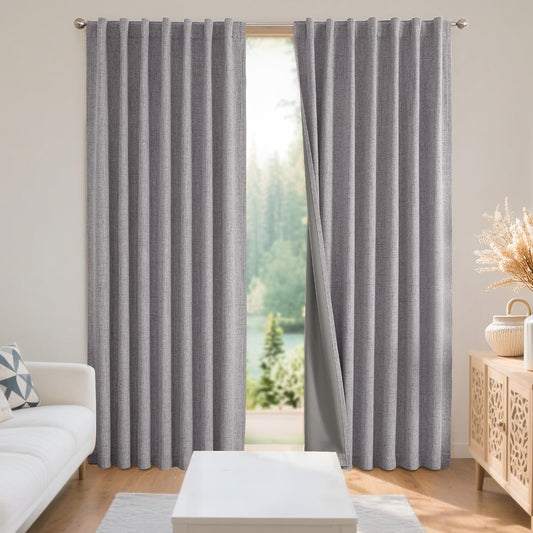 Joydeco Blackout Curtains for Bedroom - Natural Linen Curtains 52 X 84 inch, Thermal Insulated 100% Blackout 2 Panels Light Blocking Drapes, Rod Pocket & Back Tabs, Darkening Privacy for Living Room