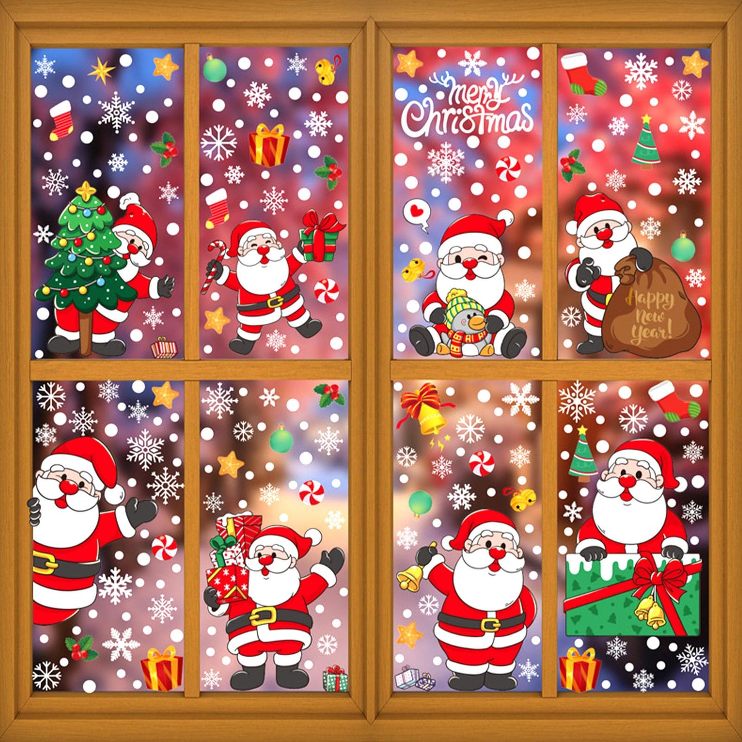 307Pcs Christmas Window Clings Christmas Snowflake Window Stickers Waterproof Double-Sided Static Christmas Decorations Decals for Holiday Window Clings New Year Party Supplies (307Pcs)
