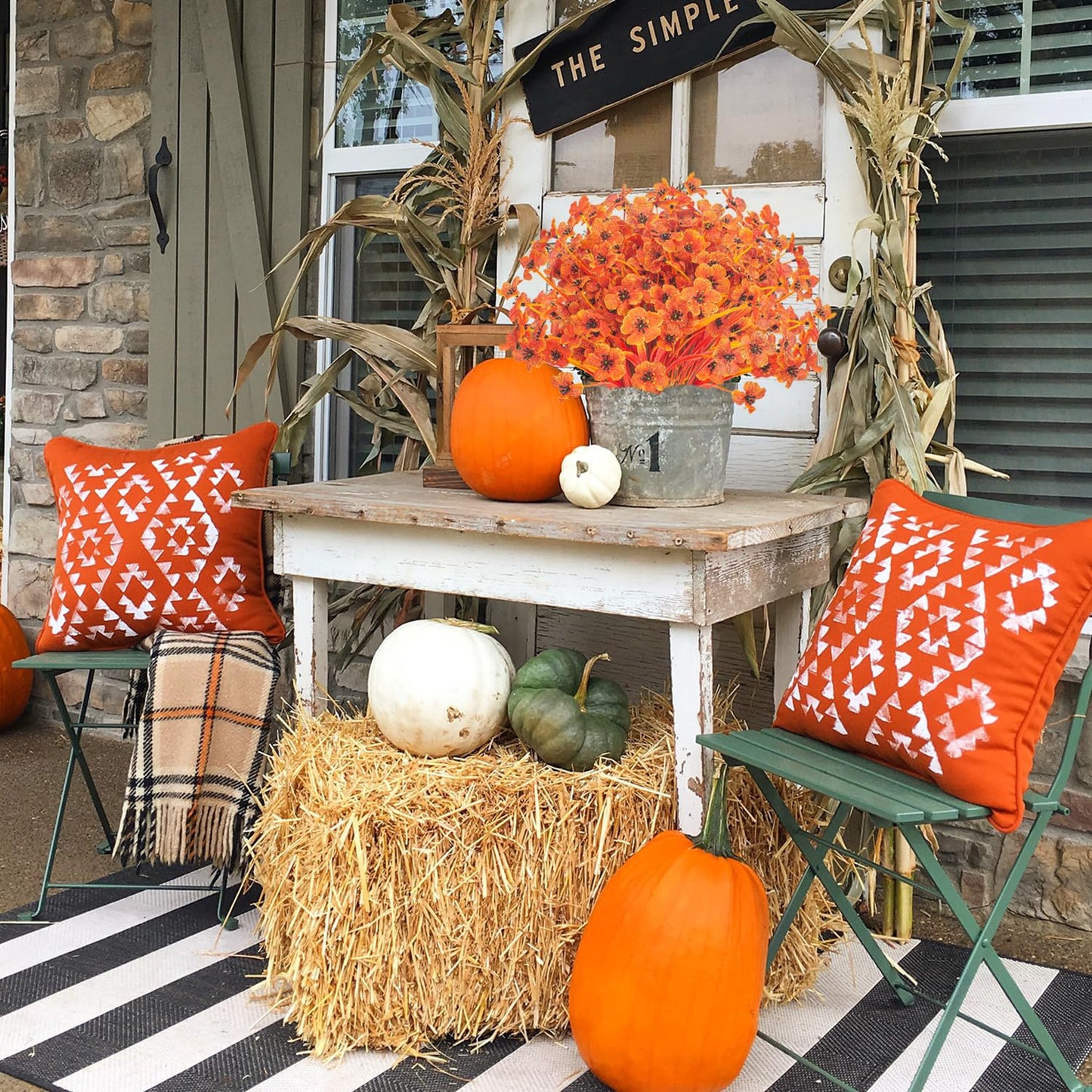 Artificial Fall Flowers for Outdoors, 20 Bundles Faux Plants No Fade Plastic Shrubs Autumn Decor Farmhouse Home Garden Thanksgiving (Fall Orange)