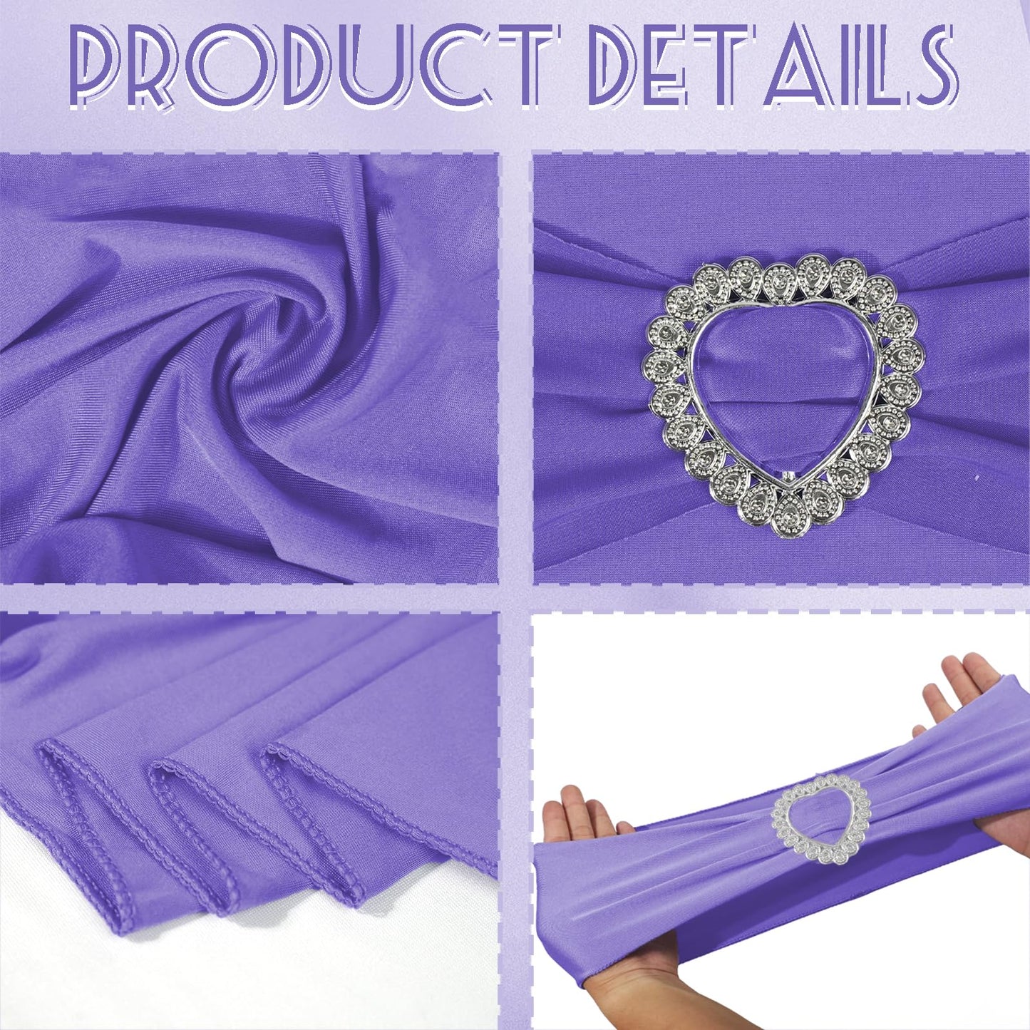 Zrlljp 100PCS Spandex Purple Chair Sashes Bows Universal Stretch Elastic Chair Cover Band Ties with Buckle Slider for Wedding Banquet Birthday Party Reception Event Decoration