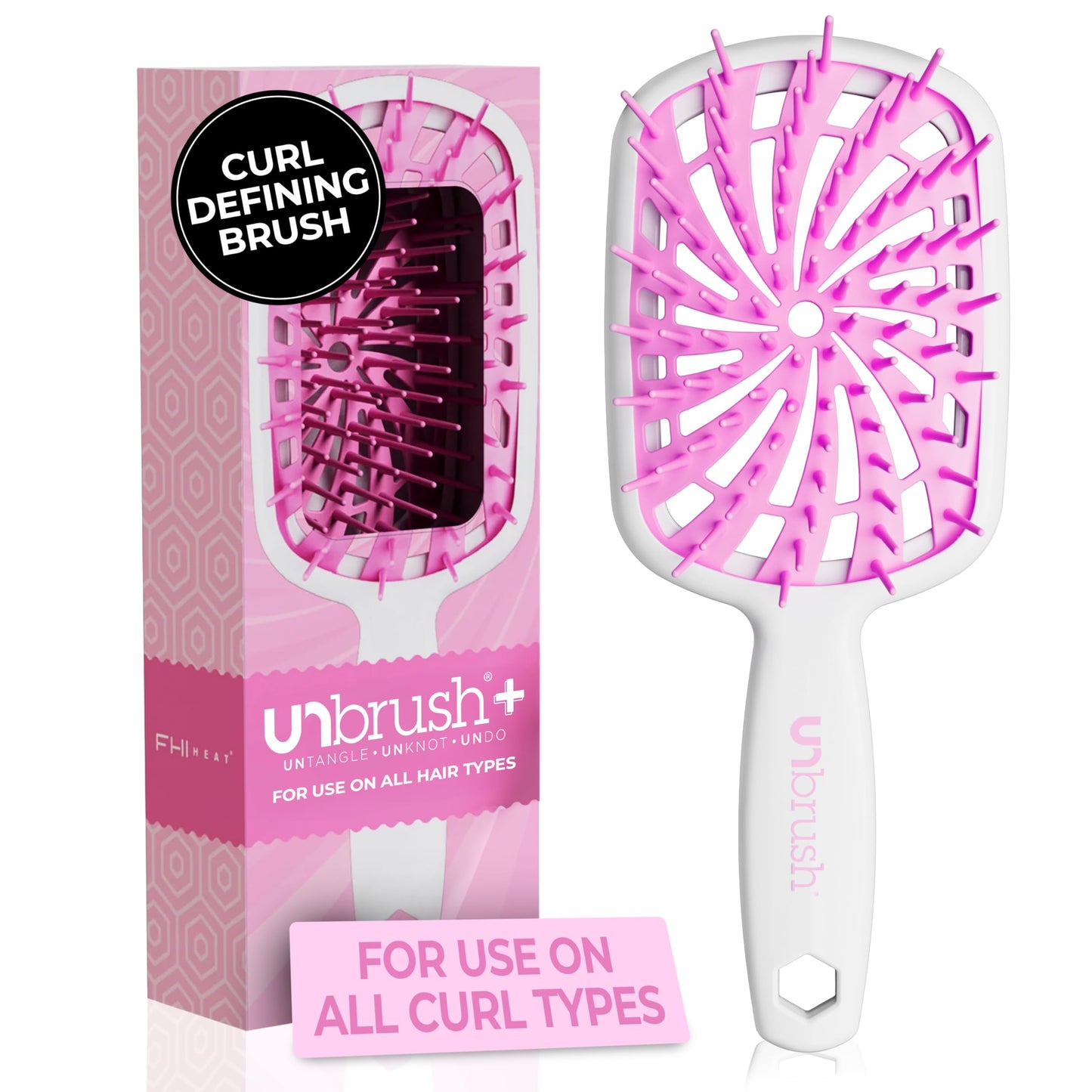 FHI Heat UNbrush Plus — Curly Hair Brush for Gentle & Effective Detangling on Wet or Dry Fragile Hair Types — Detangler Brush w/ 84 UltraFlex Bristles, Ultra-light, Vented, Anti Static Hairbrush