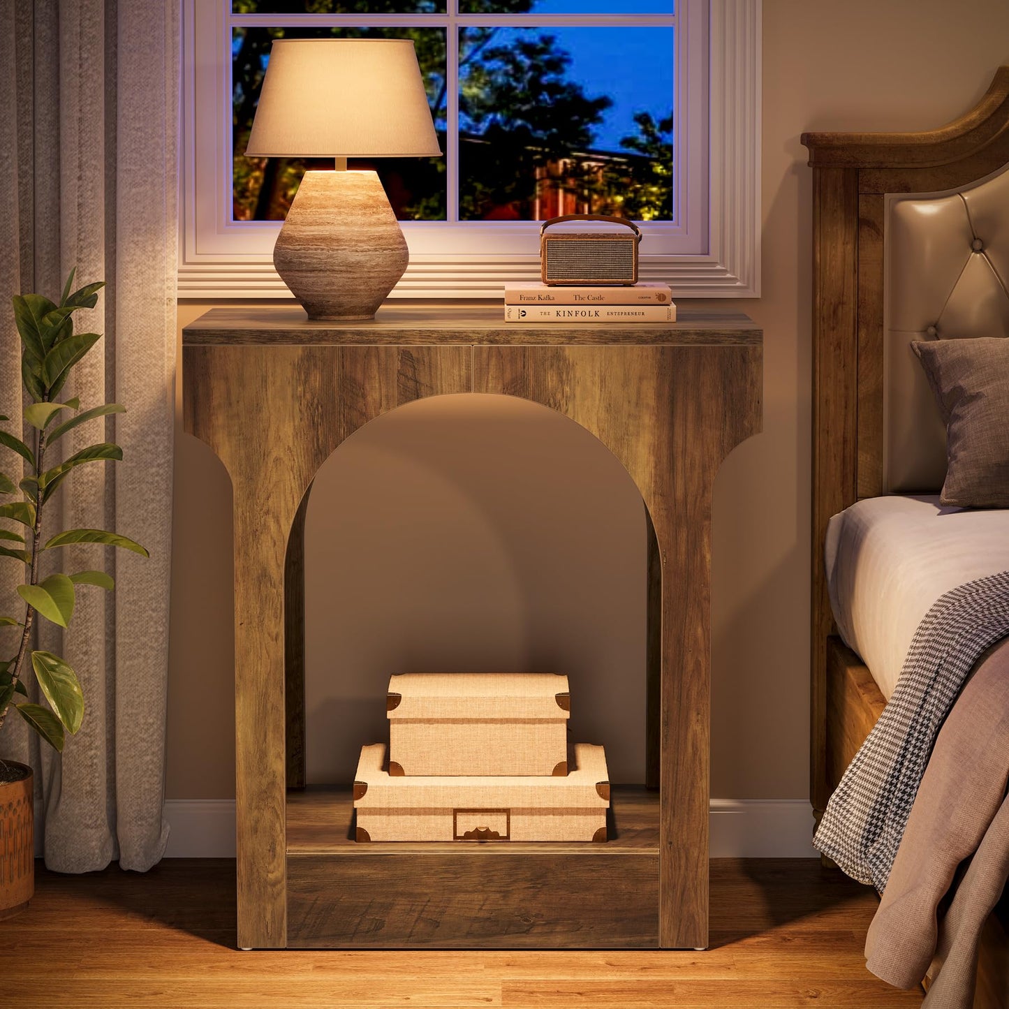 Tribesigns End Table, Wooden Side Table with Storage Space for Living Room, Narrow Nightstand for Bedroom, Brown