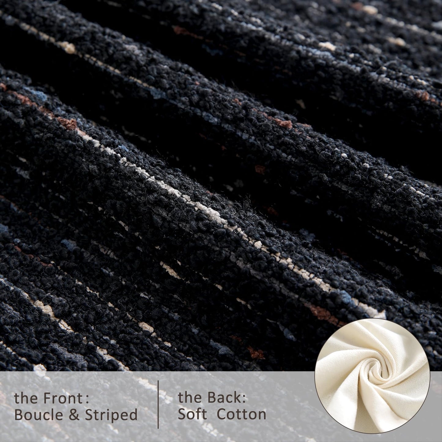 GIKKEARL Textured Boucle Pillow Covers 18x18 Neutral Striped Throw Pillows Soft Modern Farmhouse Pillow Cases, 1pc Decorative Accent Square Couch Cushion Cover for Bed Chair Living Room, Black