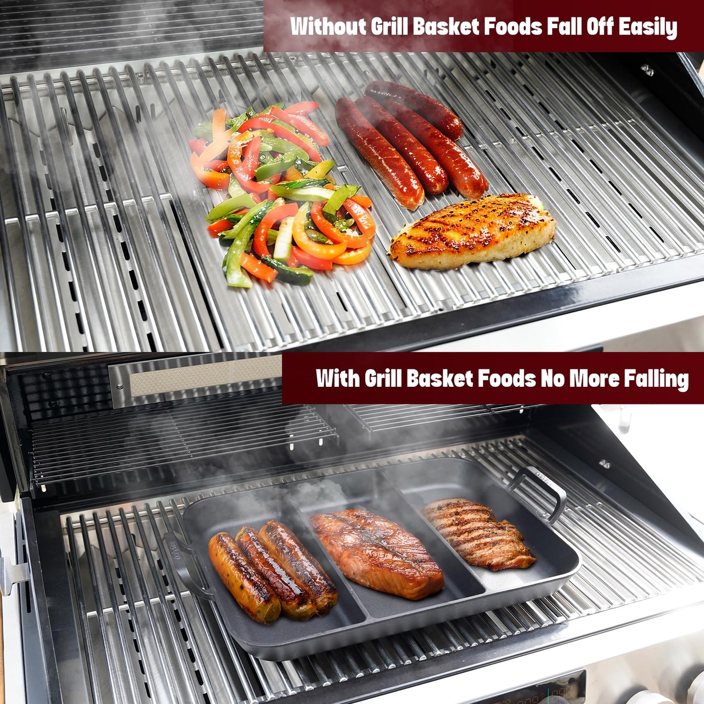 onlyfire Pre-Seasoned Cast Iron Skillet, 16 Inch Griddle Pan Frying Pan with Nonstick Perforated Grill Surface and Dual Handles, Cast Iron Grill Pan for Grills, Oven and All Stovetops