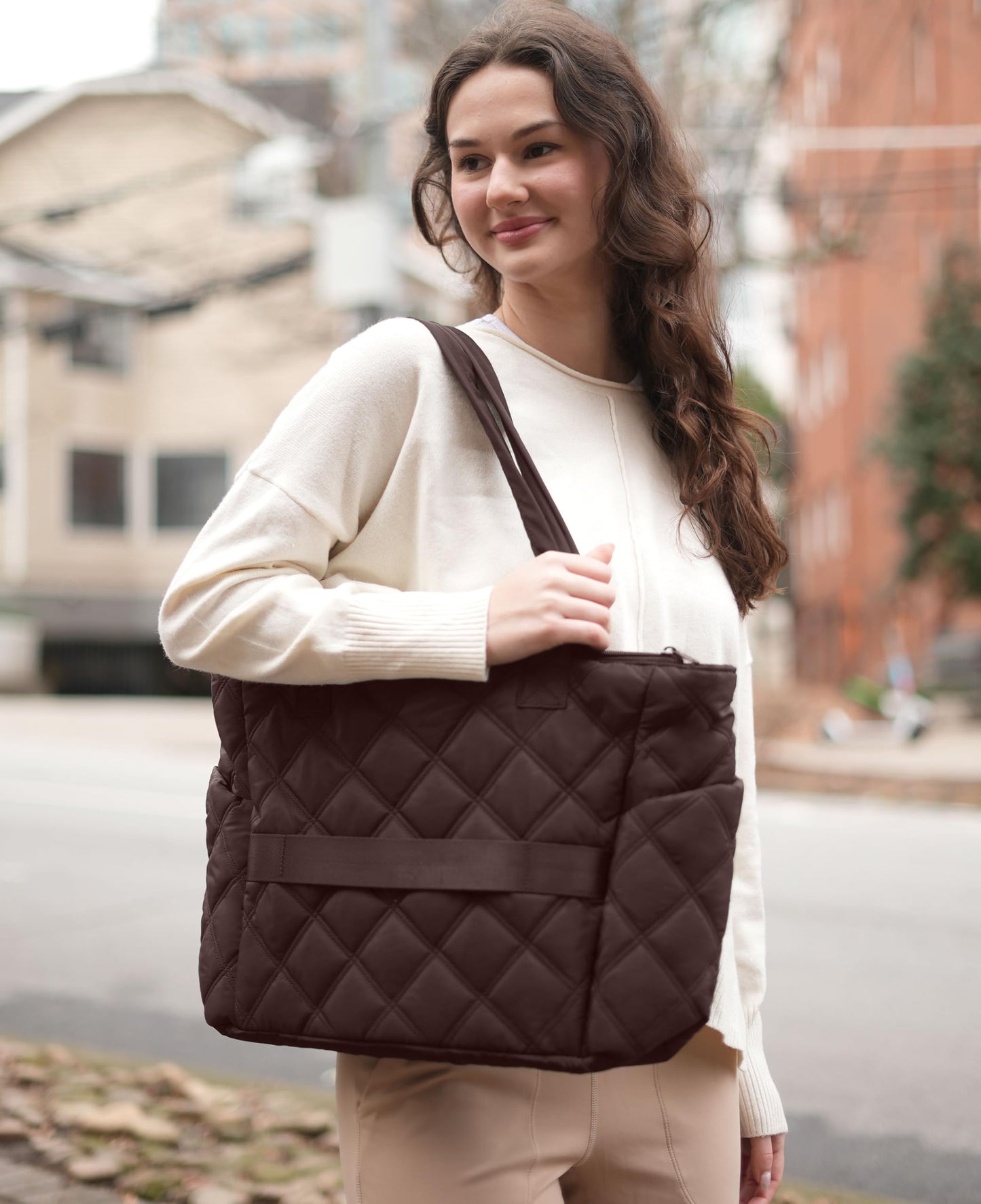 Uselike Tote Bag for Women, Lightweight Puffer Tote Work Bags with Compartments for Travel, Quilted Shoulder Bag with Zipper