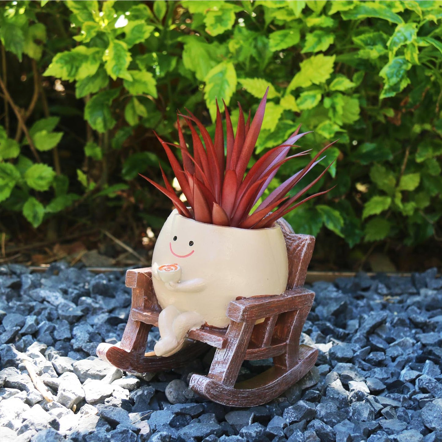 MUZZIOU Smiley Face Planter Pot, Cute Resin Smile Face Flower Head Plant Pot, Creative Flower Pot for Indoor Outdoor Plants, Funny Home Decoration (Rocking Chair)