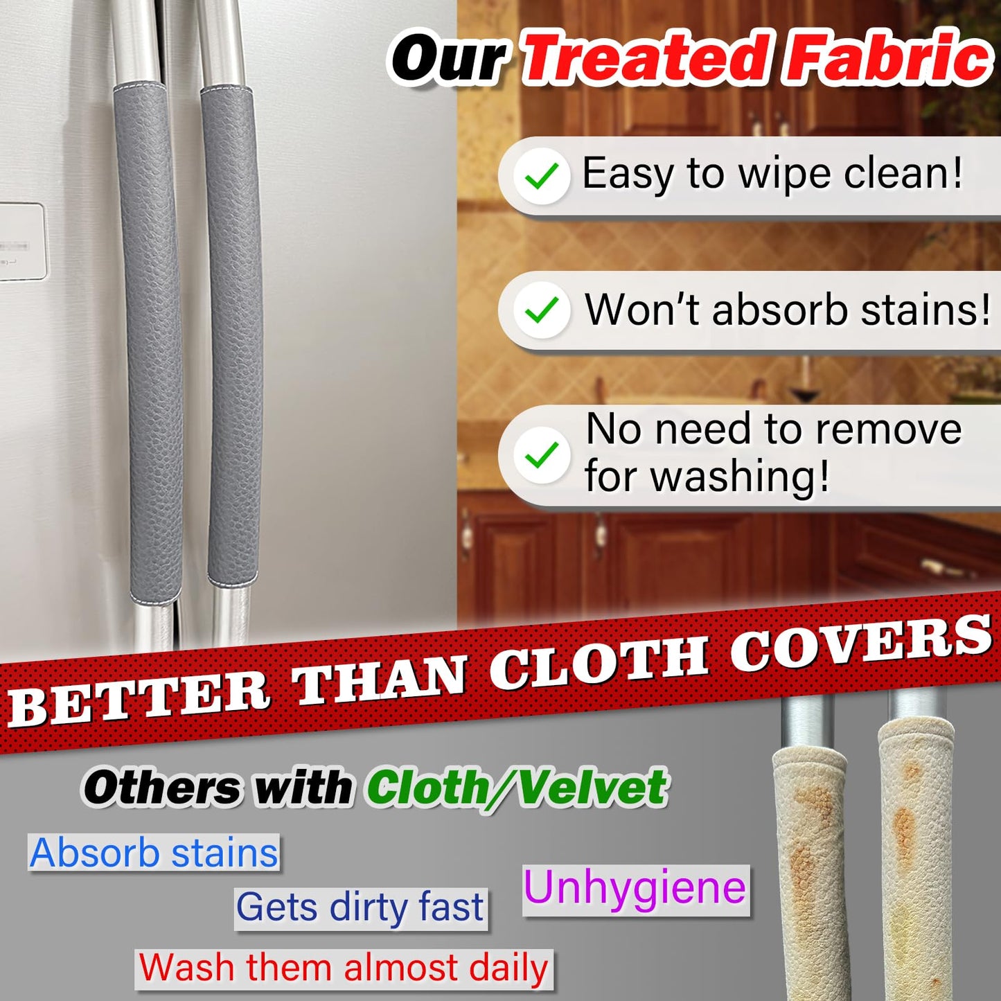 Rikzor Refrigerator Door Handle Covers, Set of 5, Adjustable Appliance Handle Covers, Keep Your Kitchen Clean, Microwave Oven Stove Dishwasher Handle Protector, Non Slip Fridge Handle Cover (Gray)