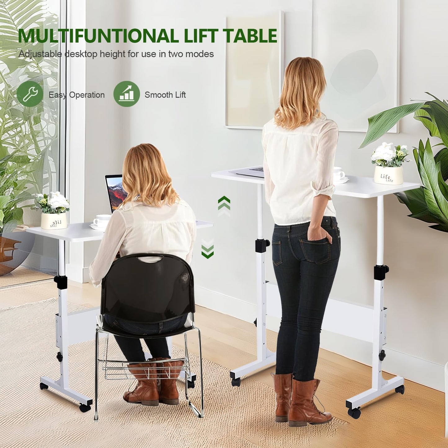 WXJHL Small Standing Desk Adjustable Height Rolling Computer Desk Portable Laptop Desks with Wheels