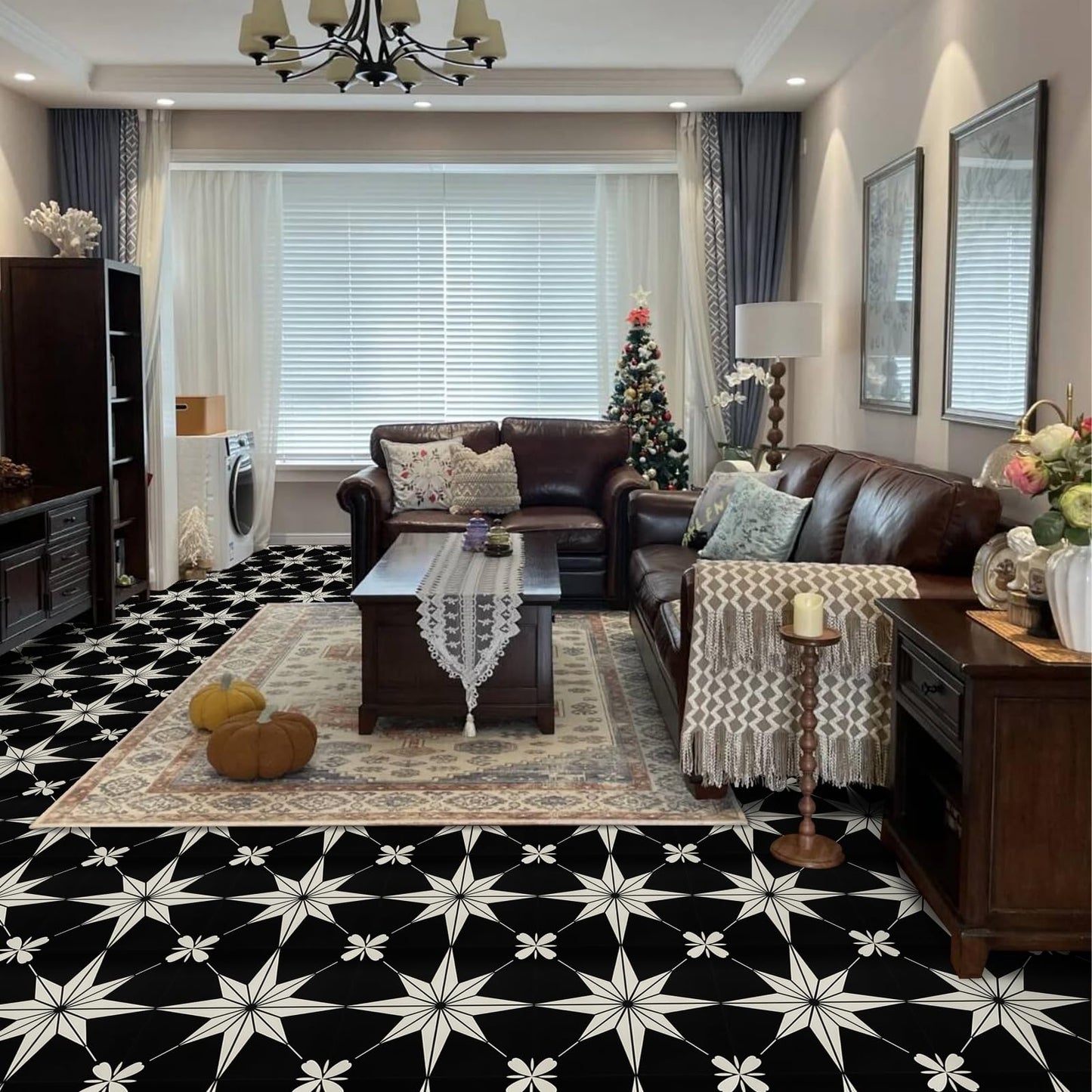 RomDeco Peel and Stick Floor Tile Waterproof, 11.81 in *11.81 in Vinyl Flooring Black, 10 Pcs Peel and Stick Flooring for Bathroom, Kitchen and Bedroom, Easy to Install Self-Adhesive