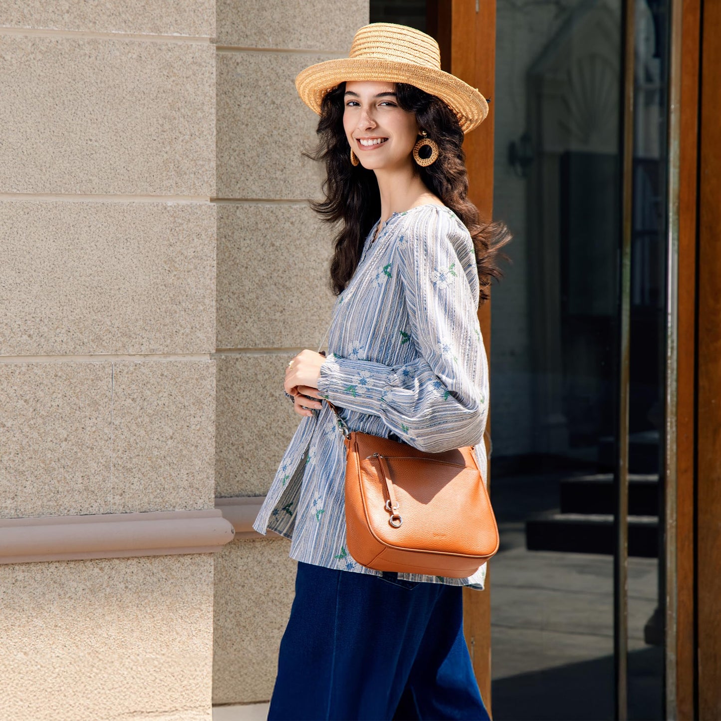 befen Genuine Leather Crossbody bag for Women, Brown Leather Purse Women's Hobo Crossbody Purse Shoulder Handbags with Adjustable Wide Shoulder Strap for Everyday and Travel