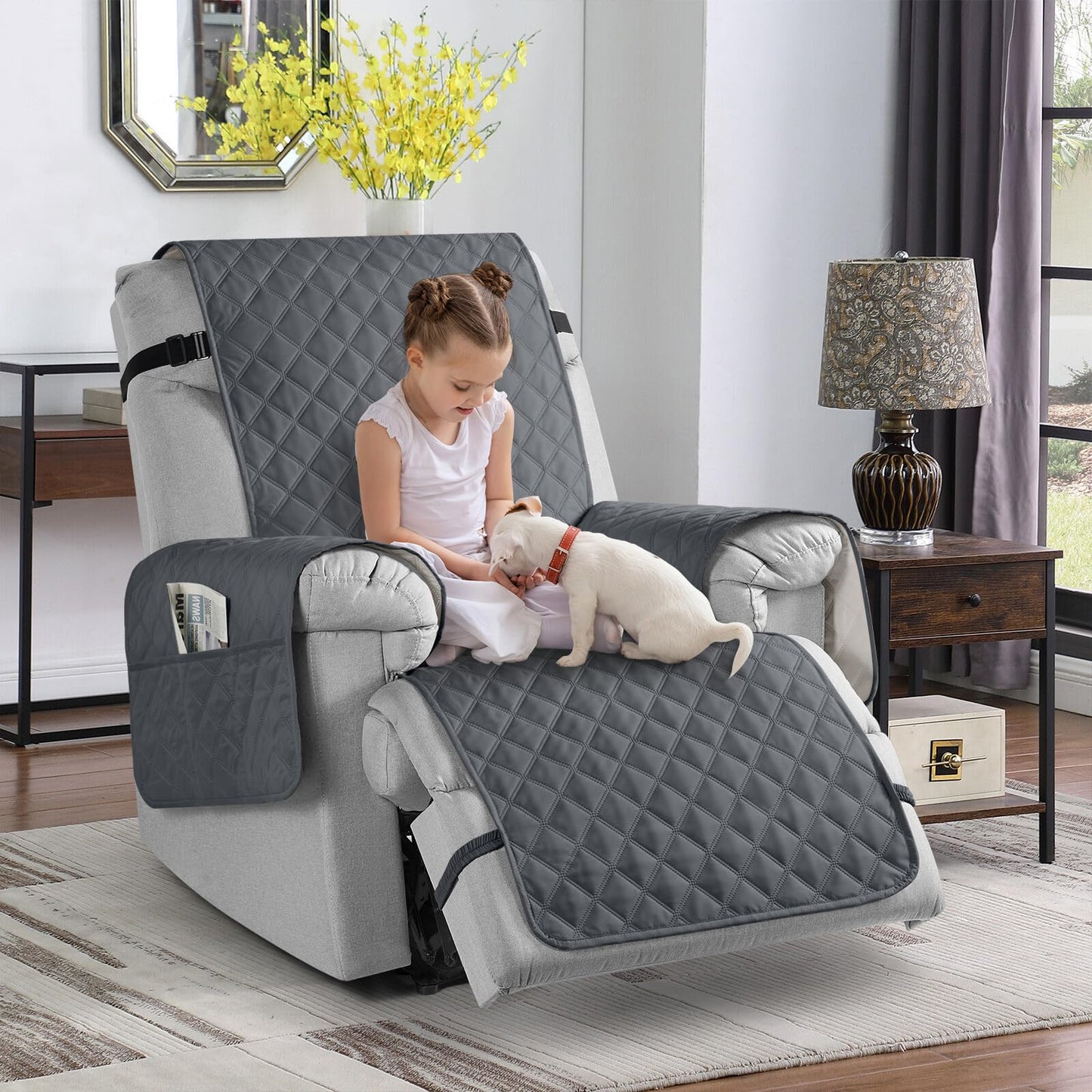 TAOCOCO Non-Slip Recliner Chair Cover Sofa Slipcover, Pet Cover for Small Recliner Chair with Elastic Straps, Washable Reclining Chair Cover Recliner Furniture Protector (23'' Small, Dark Grey)