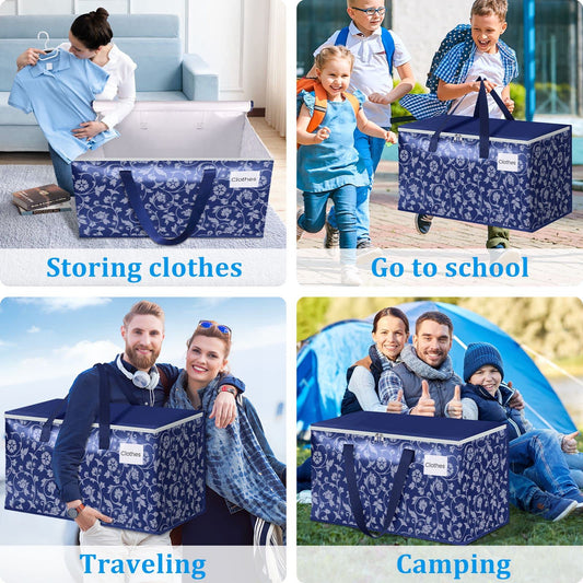 HomeHacks Moving Bags, Extra Large Size Moving Boxes, Heavy Duty Luggage Bags with Smooth Zipper and Sturdy Handles, Large Capacity & Easy Loading Storage Totes for Space Saver 88L, 4-Pack, Blue