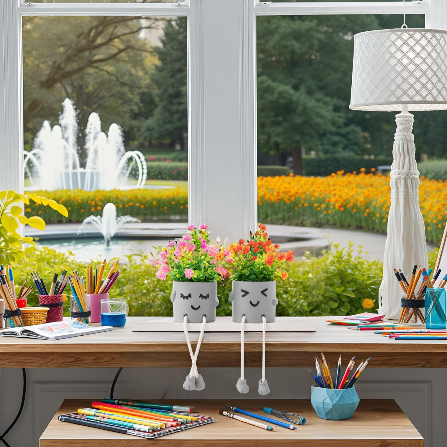 skycoo 3Pack Fake Plants in Cute Pots, Indoor Faux Plants Decorations Lifelike with 60 Artificial Flowers for Office Bathroom Bedroom Living Room Kitchen Home Farmhouse Shelf Decor C