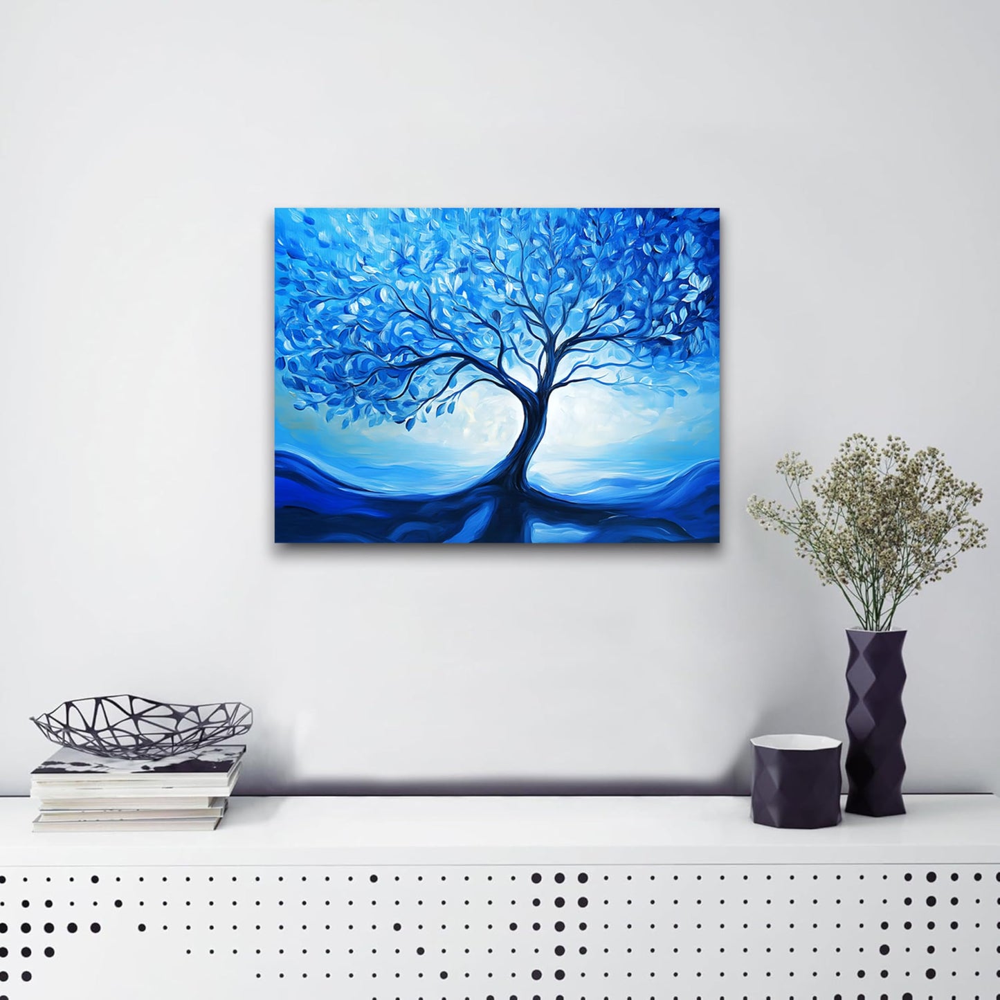 ketilly Blue Art Tree Of Life Canvas Paintings Wall Art Abstract Modern Canvas Prints Wall Art For Livingroom, Bedroom, Office, Farmhouse Home Wall Decor 15X12 Inches 1Pcs