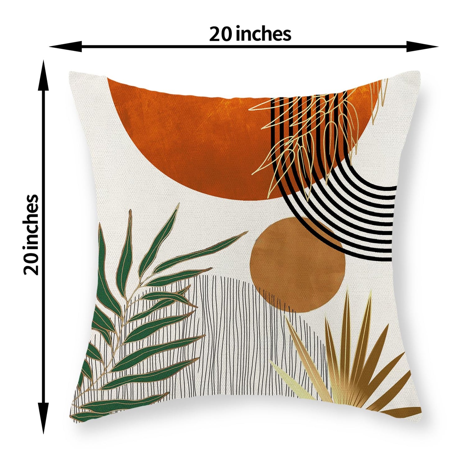 GOLIANDA Boho Pillow Covers 20x20 Set of 2 Green Gold Orange Throw Pillows Tropical Leaves Sunset Modern Mid Century Decorative Pillowcase Outdoor Bohemian Linen Cushion Case for Couch Sofa Bed Decor