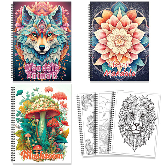 69 Calming Patterns Adult Coloring Books for Women Relaxation 3 Pack Large Print Mandala Animal Mushroom Spiral Bound Stress Relief Color Book for Adults and Teens to Relax and Relieve Anxiety
