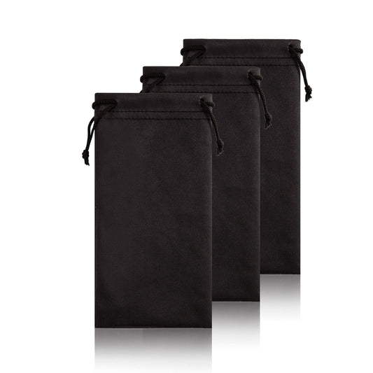 Soft Eyeglass Pouch 3 Pack - Glasses Case Microfiber Eyewear Sleeve Sunglasses Storage Bag (Black)