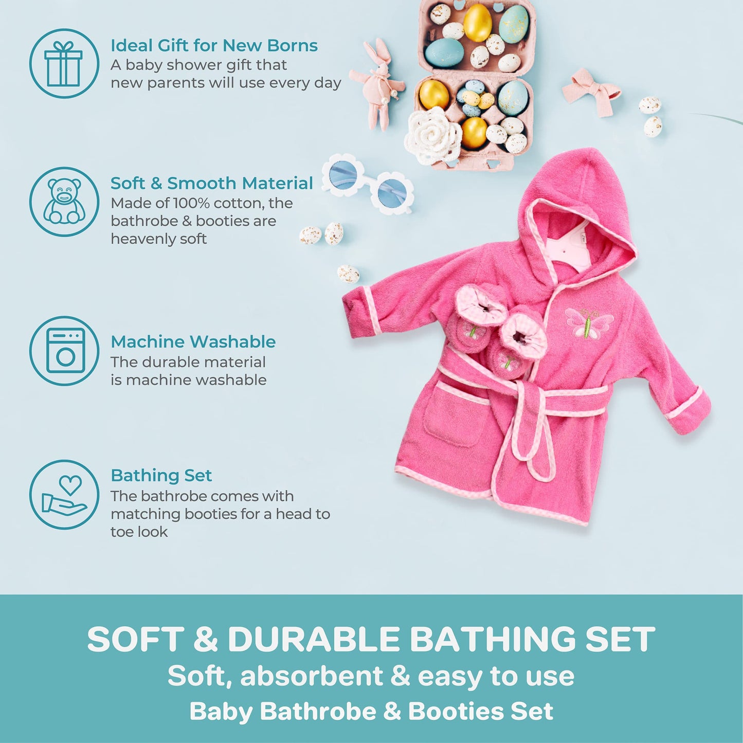 Spasilk 100% Cotton Hooded Terry Bathrobe with Booties — Baby Girl Gifts — Baby Boy Gifts — One Size — Shower Gift