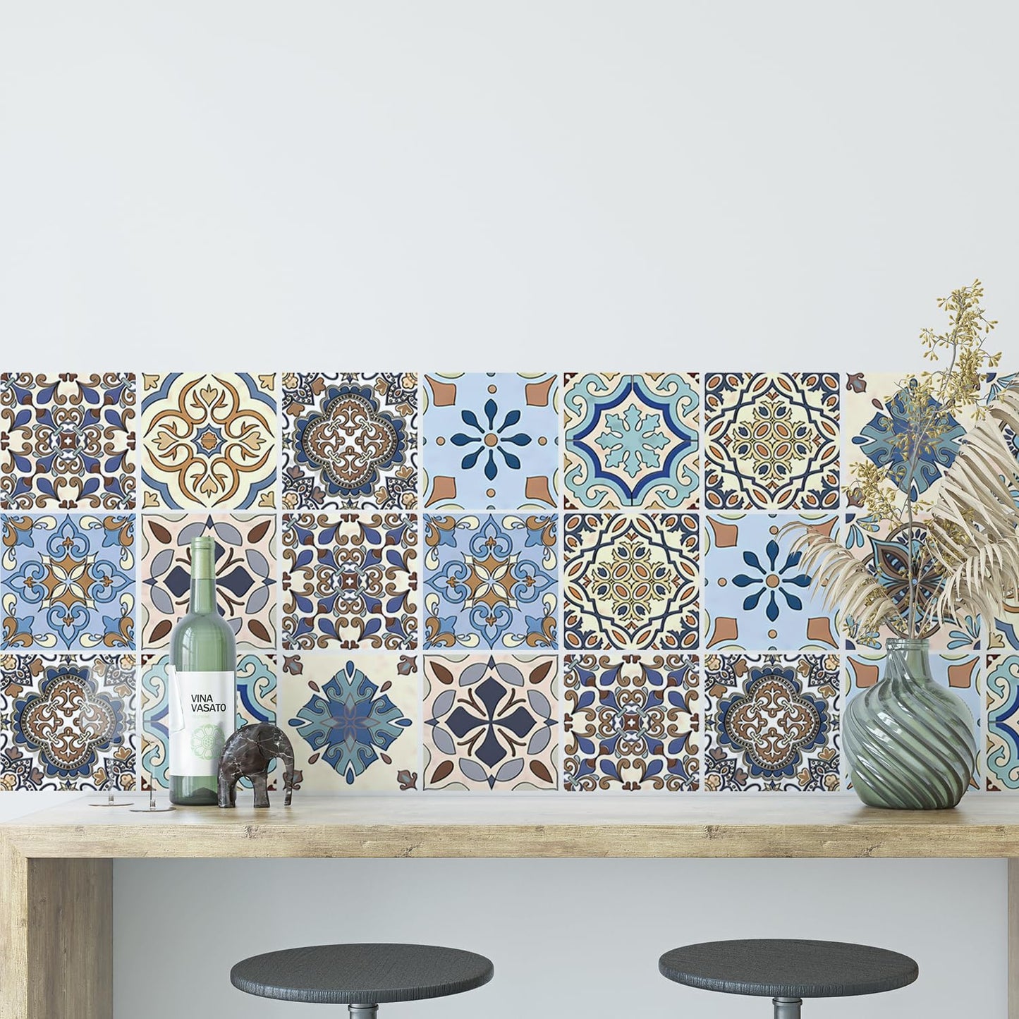 Moroccan Tile Stickers 30-Pack, 4x4inch – Peel and Stick Vinyl Decals, Waterproof Removable Backsplash Tiles for Kitchen, Bathroom & Furniture Decor
